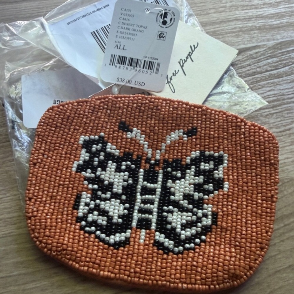 Free People! Mariposa Butterfly Beaded Wallet In Dark Orange/Desert Topaz NWT! - Picture 4 of 6